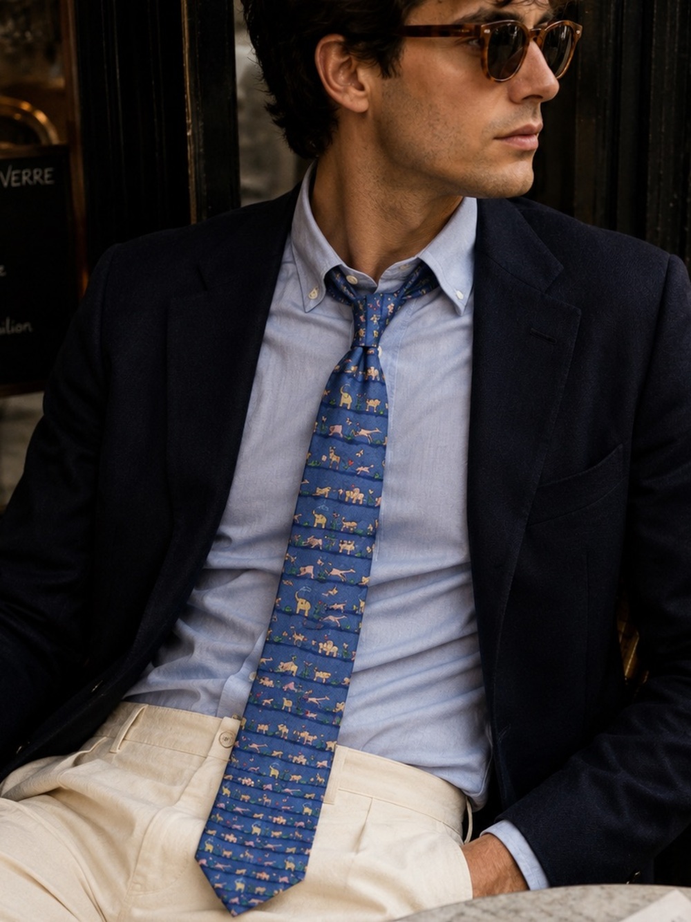Salvatore Ferragamo 100% Silk Blue Animal Print Tie Made in Italy